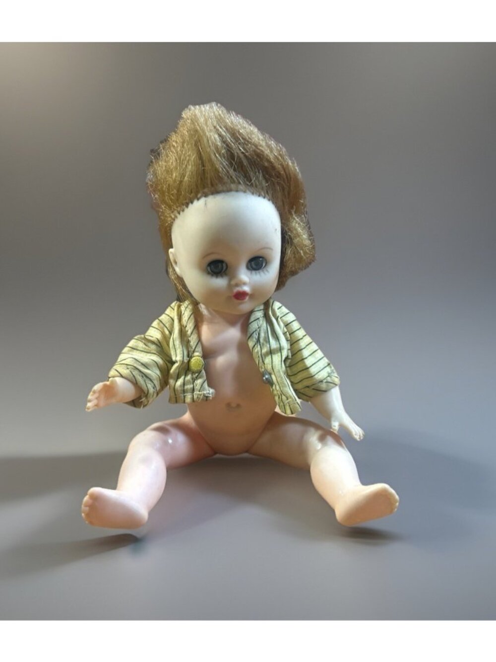 Vintage Drink & Wet Vinyl Baby Doll with Saran Hair 7" Tall Working eyes Sits